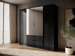 Шафа для одягу Perfect Home Келлі / Kelly 4DL 4-дверна з дзеркалом Чорний жива фотографія