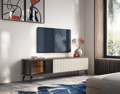 Тумба под ТВ с подсветкой Вичи / Vici RTV180 3-дверная Орех/кашемир Perfect Home Польша реальная фотография