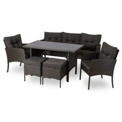 Набір садових меблів MEBEL ELITE ATLANTA (Диван+2 крісла+2 пуфа+стіл) Чорний / техноротанг
