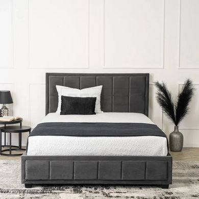 Кровать двуспальная бархатная MEBEL ELITE CARLOS Velvet 140x200 см Серый реальная фотография