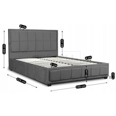 Кровать двуспальная бархатная MEBEL ELITE CARLOS Velvet 140x200 см Серый реальная фотография