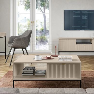 Стол журнальный Perfect Home Новая/Nova с 2 ящиками и черными ножками L104 Кашемир реальная фотография