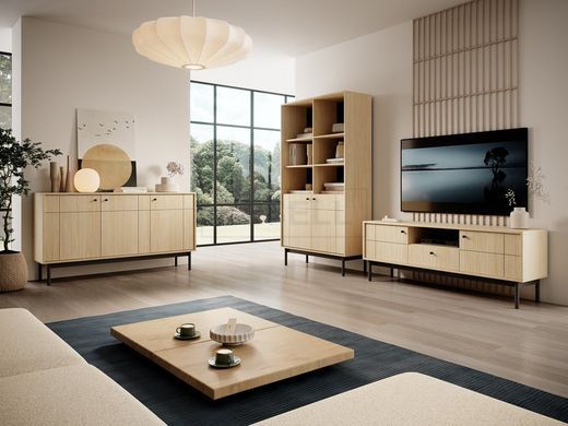Стелаж Perfect Home Джапанді / Japandi R104 2-дверний Дуб лінеа жива фотографія