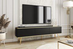 Тумба под телевизор Perfect Home Оро/Oro 3-дверная с золотыми ножками RTV175 Черный реальная фотография