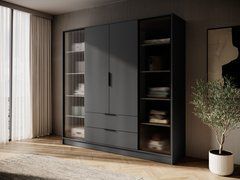 Гардеробна / шафа для одягу Perfect Home Келлі / Kelly 4DRD 4-дверна з боковими прозорими дверцятами Графіт жива фотографія