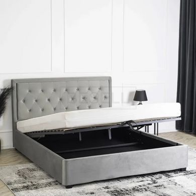 Кровать двуспальная бархатная MEBEL ELITE CROS Velvet 160x200 см Серый реальная фотография