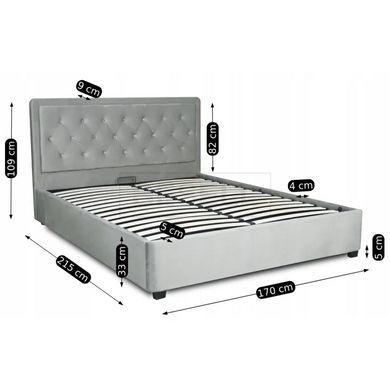 Кровать двуспальная бархатная MEBEL ELITE CROS Velvet 160x200 см Серый реальная фотография