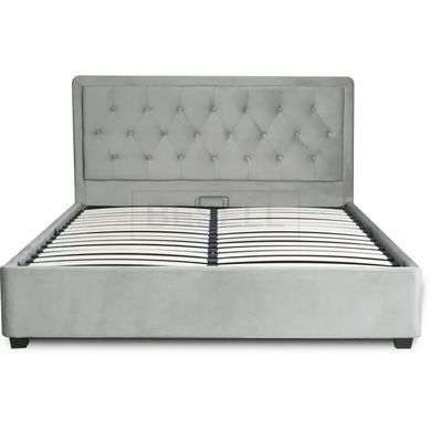 Кровать двуспальная бархатная MEBEL ELITE CROS Velvet 160x200 см Серый реальная фотография