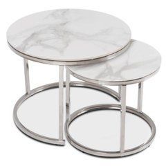 Комплект журнальных столиков AMARA Mebel Elite Белый мрамор/серебро реальная фотография