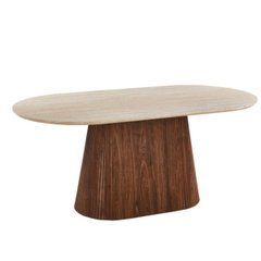 Стіл овальний MEBEL ELITE GIANNI 180*90 см травертин / горіх жива фотографія