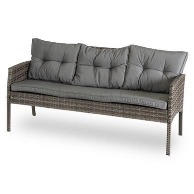 Набір садових меблів MEBEL ELITE ATLANTA (Диван+2 крісла+2 пуфа+стіл) Сірий / техноротанг