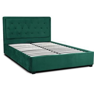 Кровать двуспальная бархатная MEBEL ELITE CROS Velvet 140x200 см Зеленый реальная фотография