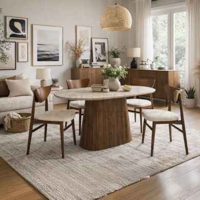Стол овальный MEBEL ELITE GIANNI 180*90 см травертин/орех реальная фотография