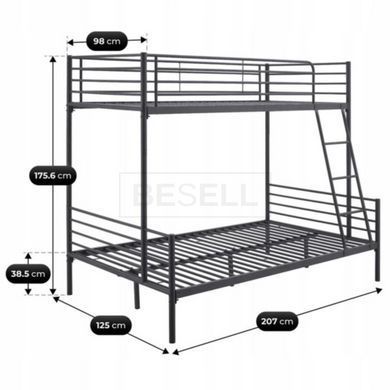 Молодіжне двоярусне ліжко  2в1 TRES Mebel Elite 90x200  Black  жива фотографія