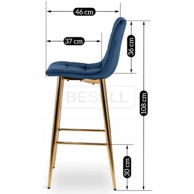 Барний стілець оксамитовий MEBEL ELITE ARIEL Velvet Синій / Золотий жива фотографія