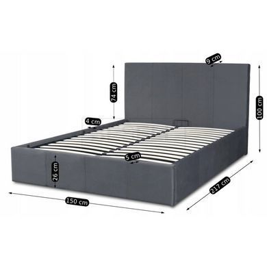 Кровать двуспальная бархатная MEBEL ELITE MELIA Velvet 140x200 Темно Серый реальная фотография