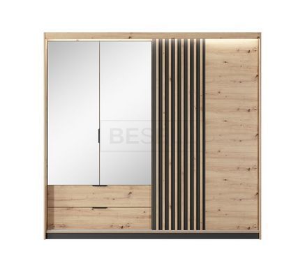 Шкаф полукупе Perfect Home Талли / Tally 4-дверный с зеркалом 4D2S/220 Дуб артизан/антрацит реальная фотография