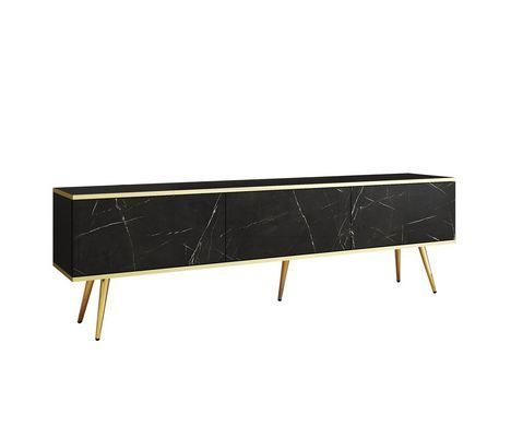Тумба под телевизор Perfect Home Оро/Oro 3-дверная с золотыми ножками RTV175 Черный мрамор роял реальная фотография