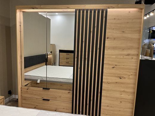 Шкаф полукупе Perfect Home Талли / Tally 4-дверный с зеркалом 4D2S/220 Дуб артизан/антрацит реальная фотография