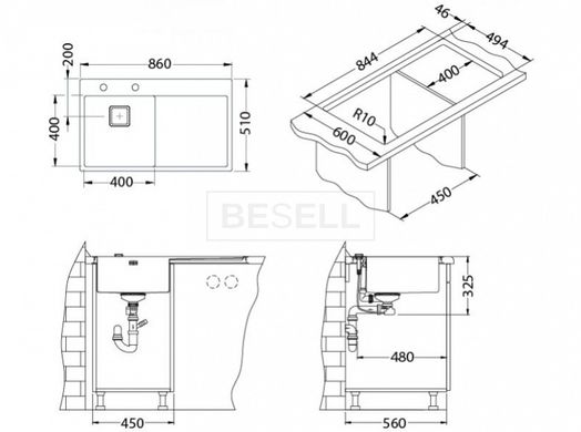 Кухонная мойка STYLUX 50L Alveus 86x51x20 Полированная