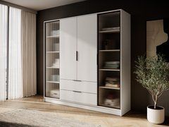 Гардеробна / шафа для одягу Perfect Home Келлі / Kelly 4DRD 4-дверна з боковими прозорими дверцятами Кашемір жива фотографія