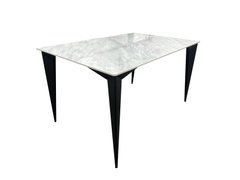 Стол NORMAN CERAMIC Muie White Intarsio 140x90 Белый Глянец Керамика Черный реальная фотография