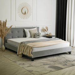 Ліжко оксамитове MEBEL ELITE BUENO Velvet 160x200 см Сірий жива фотографія