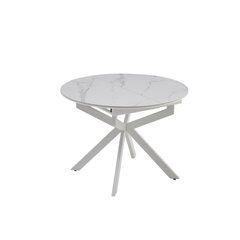 Стол Обеденный ATLAS CERAMIC Snow white Matt  (White leg) Bjorn 105(138)х105 Белый Эффект Мрамора реальная фотография