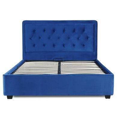 Кровать двуспальная бархатная MEBEL ELITE CROS Velvet 160x200 см Синий реальная фотография