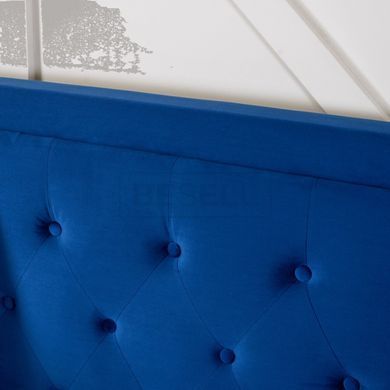 Кровать двуспальная бархатная MEBEL ELITE CROS Velvet 160x200 см Синий реальная фотография