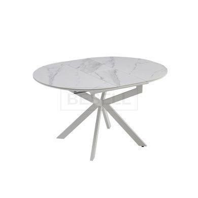 Стол Обеденный ATLAS CERAMIC Snow white Matt  (White leg) Bjorn 105(138)х105 Белый Эффект Мрамора реальная фотография