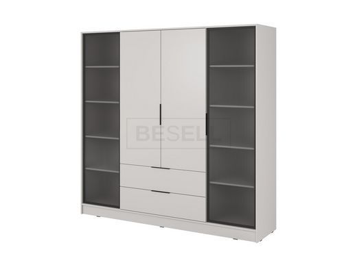 Гардеробный / шкаф для одежды Perfect Home Келли / Kelly 4DRD 4-дверный с боковой прозрачной дверцей Кашемир реальная фотография