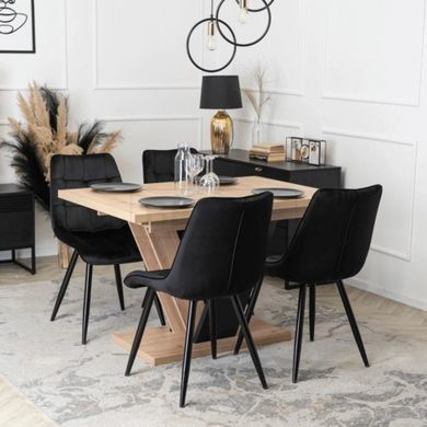 MEBEL ELITE Комплект CLARK Стол 120-160 см Дуб Артисан/Черный и 4 стула RIO Черный реальная фотография