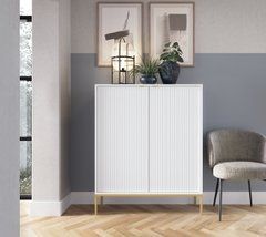 Комод высокий Perfect Home Новая/Nova 2-дверный с золотыми ножками K104 Белый реальная фотография