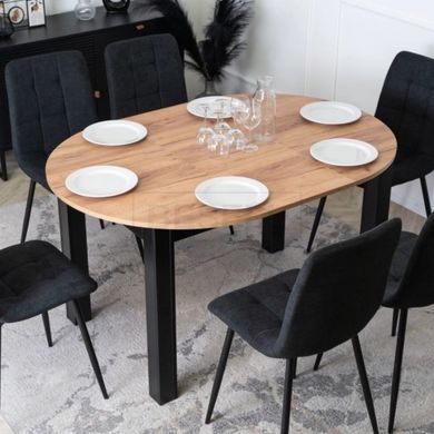 MEBEL ELITE Комплект HARRY стіл 102-142 см дуб крафт/чорний та 6 стільців PERU 2 чорний жива фотографія