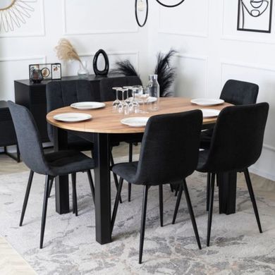 MEBEL ELITE Комплект HARRY стіл 102-142 см дуб крафт/чорний та 6 стільців PERU 2 чорний жива фотографія