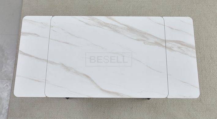 Стіл розкладний MADRID CERAMIC Intarsio 120(180)*85 Білий Глянець Чорний жива фотографія