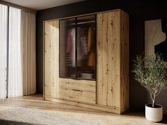 Гардеробна / шафа для одягу Perfect Home Келлі / Kelly 4DRM 4-дверна з центральними прозорими дверцятами та реєю Дуб артизан жива фотографія