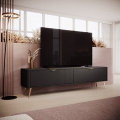Тумба под телевизор Perfect Home Ланте/Lante 2-дверная с золотыми ножками 2D/200 Черный реальная фотография