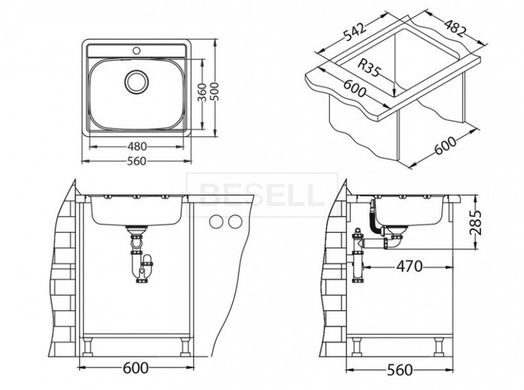 Кухонная мойка MORE 10 Alveus 56x 50x16,6  Декор