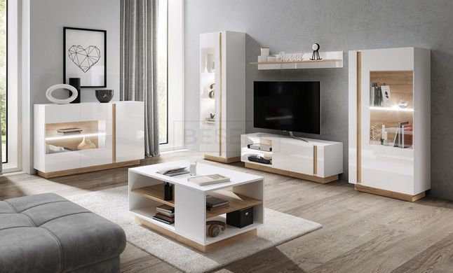 Тумба під телевізор Perfect Home Арко / Arco 1-дверна 1D/138 Білий глянець/дуб грандсон жива фотографія