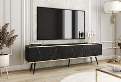 Тумба под телевизор Perfect Home Оро/Oro 3-дверная с черными ножками RTV175 Черный мрамор роял реальная фотография