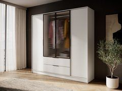 Гардеробна / шафа для одягу Perfect Home Келлі / Kelly 4DRM 4-дверна з центральними прозорими дверцятами та реєю Кашемір жива фотографія