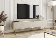 Тумба под телевизор Perfect Home Оро/Oro 3-дверная с золотыми ножками RTV175 MDF Бежевый реальная фотография
