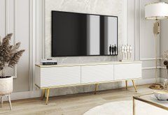 Тумба под телевизор Perfect Home Оро/Oro 3-дверная с золотыми ножками RTV175 MDF Белый реальная фотография