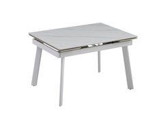 Стол Обеденный VELVET CERAMIC Snow White Matt (white legs) Bjorn 120(180)х90 Белый Эффект Мрамора реальная фотография