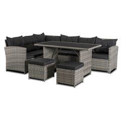 Комплект садових меблів DALLAS Mebel Elite(кутовий дива + 2 пуфа + стіл)  сірий/чорний