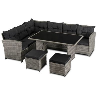 Комплект садових меблів DALLAS Mebel Elite(кутовий дива + 2 пуфа + стіл)  сірий/чорний