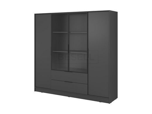 Гардеробный / шкаф для одежды Perfect Home Келли / Kelly 4DRM 4-дверный с центральной прозрачной дверцей и дополнительными полками Графит реальная фотография