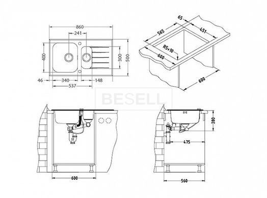 Двойная кухонная мойка GLASSIX 20 Alveus 86x50x18 Черный